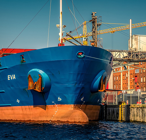 Cargo ship docked at port